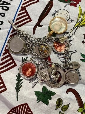 Vintage Silver and Gold Multi-Charm Photo Locket Bracelet
